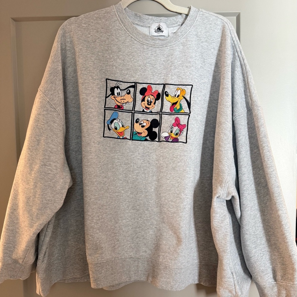 Disney Gray Crewneck Sweater with Iconic Characters